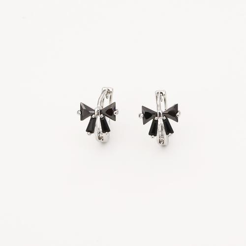 Cubic Zirconia Micro Pave Brass Earring, with Cubic Zirconia, Bowknot, plated, fashion jewelry & for woman, Sold By Pair
