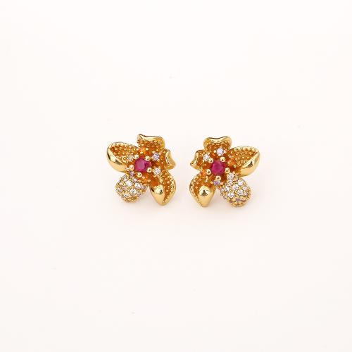 Cubic Zirconia Micro Pave Brass Earring, Flower, 18K gold plated, fashion jewelry & micro pave cubic zirconia & for woman, Sold By Pair
