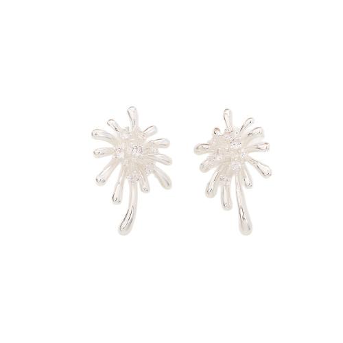 Cubic Zirconia Micro Pave Brass Earring, plated, fashion jewelry & micro pave cubic zirconia & for woman, silver color, Sold By Pair