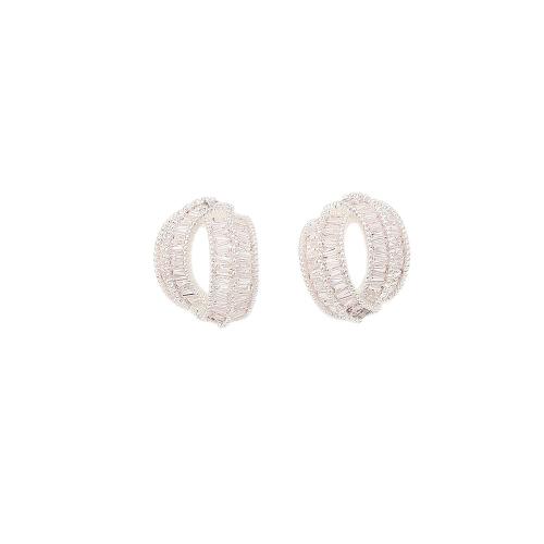Cubic Zirconia Micro Pave Brass Earring, plated, fashion jewelry & micro pave cubic zirconia & for woman & hollow, silver color, Sold By Pair
