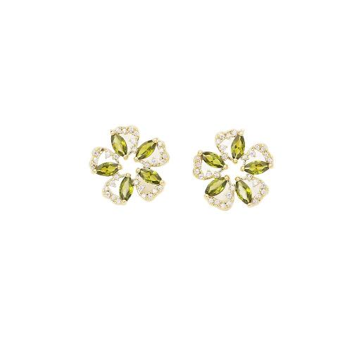 Cubic Zirconia Micro Pave Brass Earring, Flower, real gold plated, micro pave cubic zirconia & for woman & hollow, Sold By Pair