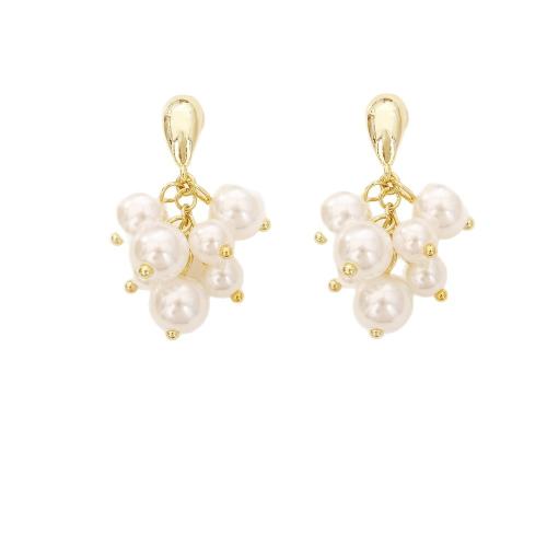 Brass Drop Earring, with Plastic Pearl, Grape, real gold plated, fashion jewelry & for woman, Sold By Pair