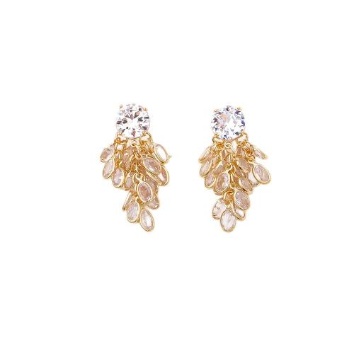 Cubic Zirconia Micro Pave Brass Earring, with Cubic Zirconia, real gold plated, fashion jewelry & for woman, Sold By Pair