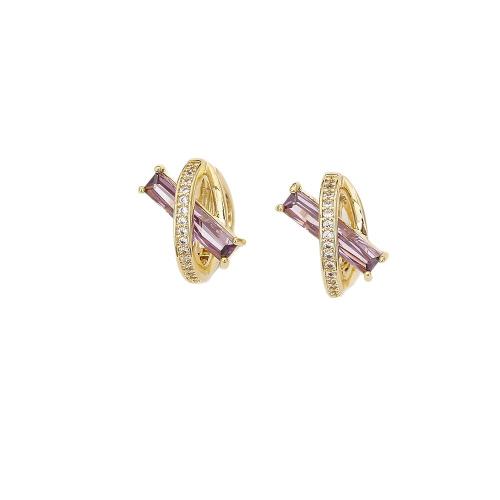 Cubic Zirconia Micro Pave Brass Earring, plated, fashion jewelry & micro pave cubic zirconia & hollow, more colors for choice, Sold By Pair