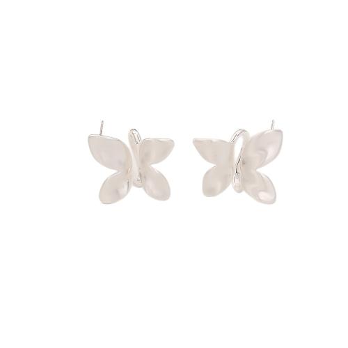 Brass Stud Earring, Butterfly, plated, fashion jewelry & brushed & for woman, silver color, Sold By Pair