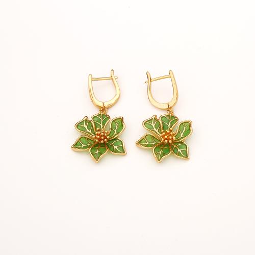 Brass Drop Earring, Leaf, real gold plated, fashion jewelry & for woman & enamel, Sold By Pair