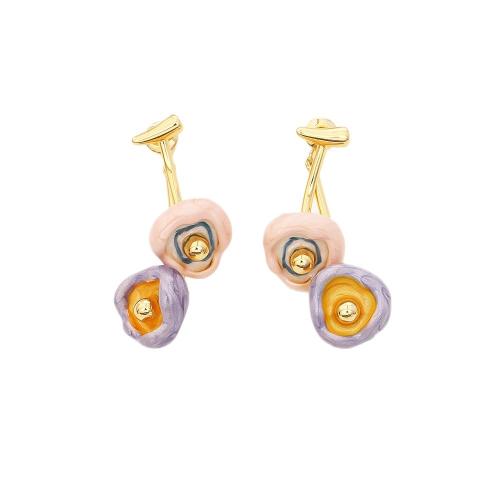 Brass Drop Earring, real gold plated, fashion jewelry & for woman & enamel, Sold By Pair