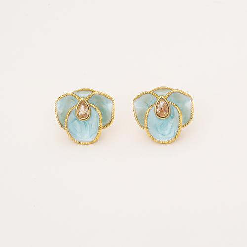 Cubic Zirconia Micro Pave Brass Earring, Flower, real gold plated, fashion jewelry & micro pave cubic zirconia & for woman & enamel, Sold By Pair