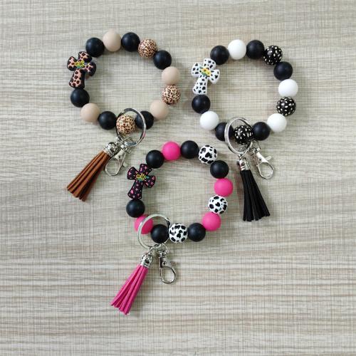 Silicone Key Clasp, with PU Leather & Wood & Tibetan Style, handmade, fashion jewelry & Unisex & different styles for choice, key clasp length 150-200mm, Sold By PC