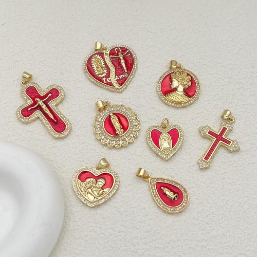 Colgantes de la joyería de cobre amarillo, metal, chapado, Bricolaje & micro arcilla de zirconia cúbica & esmalte, más colores para la opción, libre de níquel, plomo & cadmio, 6PCs/Bolsa, Vendido por Bolsa