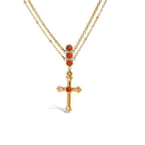 Stainless Steel Jewelry Necklace, 304 Stainless Steel, with Red Turquoise, plated, fashion jewelry & different styles for choice & for woman & with rhinestone, golden, Sold By PC