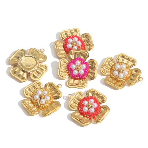 Stainless Steel Pendants, 304 Stainless Steel, with Plastic & Plastic Pearl, Flower, gold color plated, DIY, more colors for choice, Sold By PC