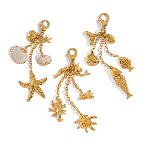 Bag Purse Charms Keyrings Keychains, 304 Stainless Steel, with Trumpet Shell, plated, DIY & different styles for choice, golden, Sold By PC