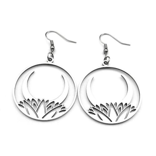 Stainless Steel Drop Earring, 304 Stainless Steel, Round, plated, fashion jewelry & for woman & hollow, silver color, Sold By Pair