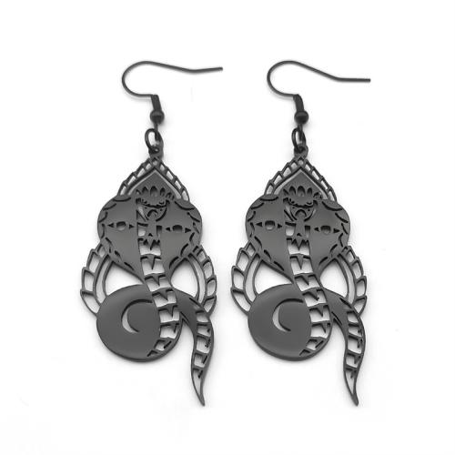 Stainless Steel Drop Earring, 304 Stainless Steel, Snake, plated, fashion jewelry & for woman & hollow, black, Sold By Pair