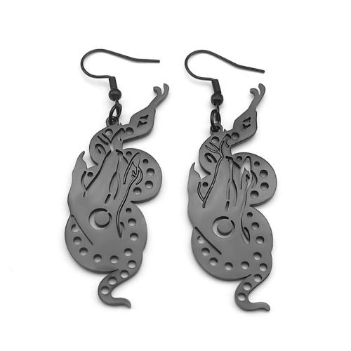 Нержавеющая сталь падение Серьги, Нержавеющая сталь 304, Змея, Другое покрытие, ювелирные изделия моды & Женский & отверстие, черный, продается Пара