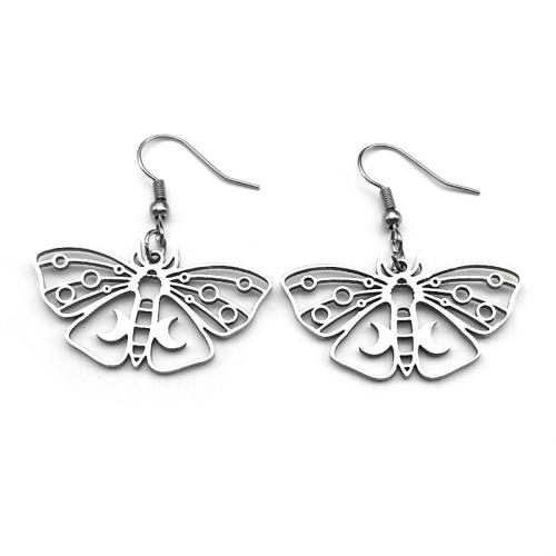 Нержавеющая сталь падение Серьги, Нержавеющая сталь 304, бабочка, Другое покрытие, ювелирные изделия моды & Женский & отверстие, серебряный, продается Пара