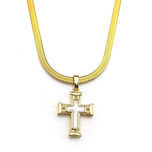 Brass Necklace, with 304 Stainless Steel Chain & White Shell, plated, fashion jewelry & for woman, more colors for choice, Sold By PC