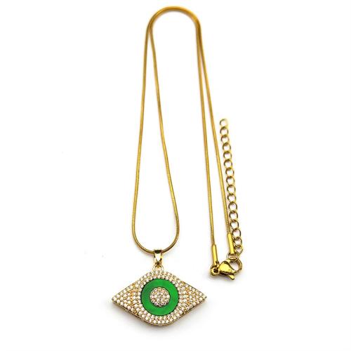 Cubic Zircon Micro Pave Brass Necklace, with 304 Stainless Steel Chain & Acrylic, plated, fashion jewelry & micro pave cubic zirconia & for woman, golden, Sold By PC