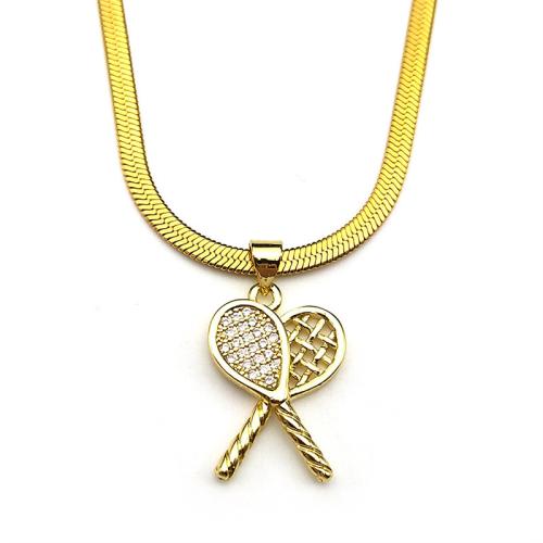 Cubic Zircon Micro Pave Brass Necklace, with 304 Stainless Steel Chain, real gold plated, micro pave cubic zirconia & for woman & hollow, Sold By PC