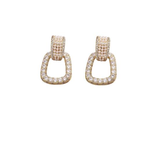 Cubic Zirconia Micro Pave Brass Earring, with Seedbead, real gold plated, fashion jewelry & micro pave cubic zirconia & for woman, Sold By Pair
