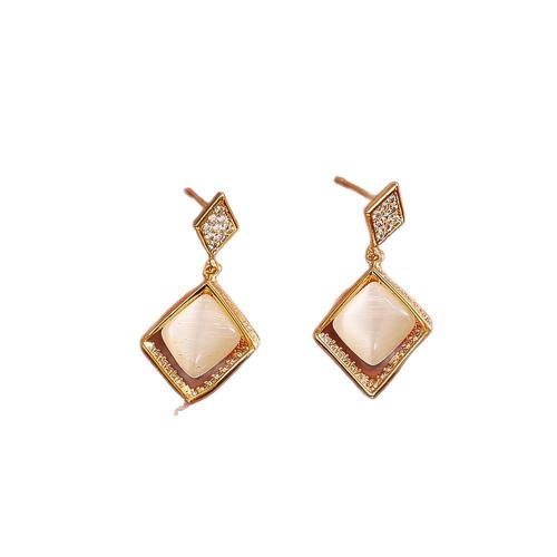 Cubic Zirconia Micro Pave Brass Earring, with Cats Eye, real gold plated, fashion jewelry & micro pave cubic zirconia & for woman, Sold By Pair