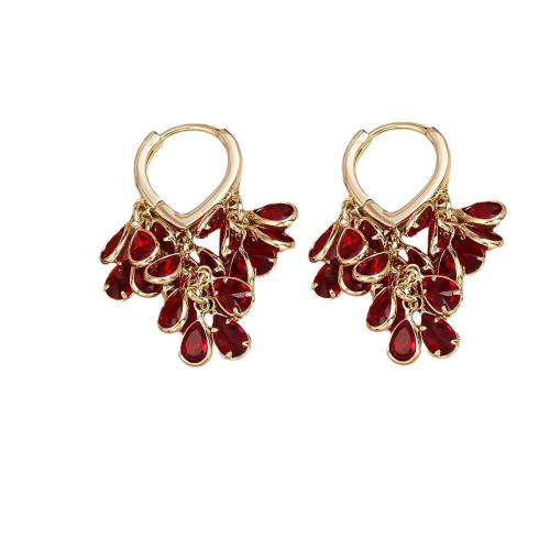 Brass Drop Earring, with Cubic Zirconia, real gold plated, fashion jewelry & for woman, red, Sold By Pair