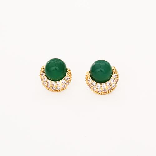 Cubic Zirconia Micro Pave Brass Earring, with Agate, real gold plated, fashion jewelry & micro pave cubic zirconia & for woman, more colors for choice, Sold By Pair