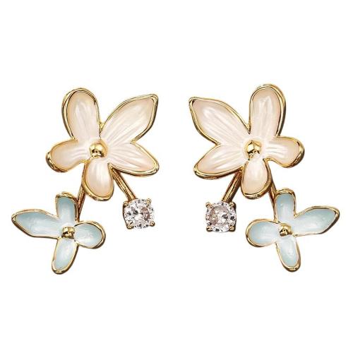 Cubic Zirconia Micro Pave Brass Earring, Flower, plated, fashion jewelry & micro pave cubic zirconia & for woman & enamel, more colors for choice, Sold By Pair