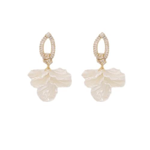 Cubic Zirconia Micro Pave Brass Earring, with Shell, plated, fashion jewelry & micro pave cubic zirconia & for woman, more colors for choice, Sold By Pair