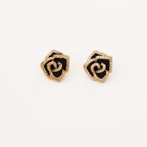 Cubic Zirconia Micro Pave Brass Earring, Flower, real gold plated, micro pave cubic zirconia & for woman & enamel, Sold By Pair