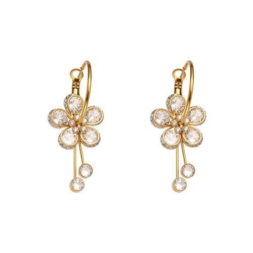 Stainless Steel Drop Earring, 304 Stainless Steel, Flower, plated, fashion jewelry & micro pave cubic zirconia & for woman, more colors for choice, Sold By Pair