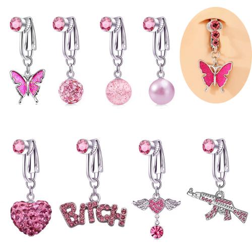 цинковый сплав колечки для пупка, с Пластиковая жемчужина, Другое покрытие, 8 шт. & разные стили для выбора & Женский & эмаль & со стразами, belly ring length 30-40mm, продается указан