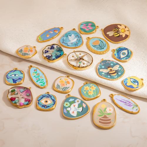 Stainless Steel Pendants, 304 Stainless Steel, with Abalone Shell, gold color plated, DIY & epoxy gel & enamel, more colors for choice, Sold By PC