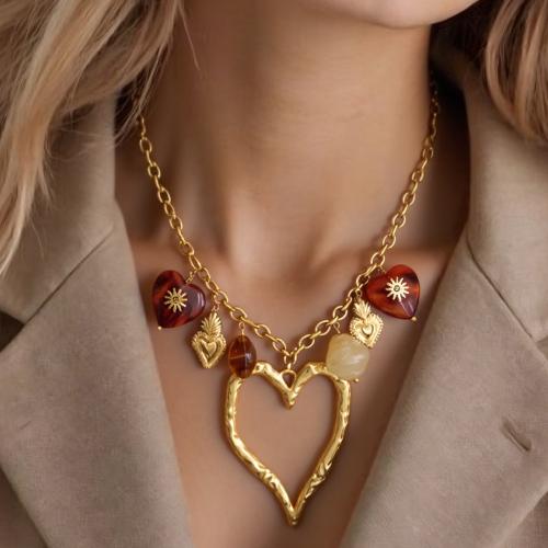 Stainless Steel Jewelry Necklace, 304 Stainless Steel, with Resin, gold color plated, DIY, more colors for choice, Sold By PC