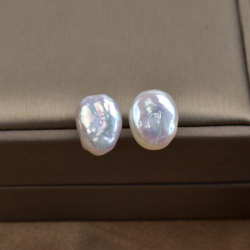 Freshwater Pearl Earrings, 925 Sterling Silver, with Freshwater Pearl, Baroque, plated, fashion jewelry, white, nickel, lead & cadmium free, 11-12mm, Sold By Pair