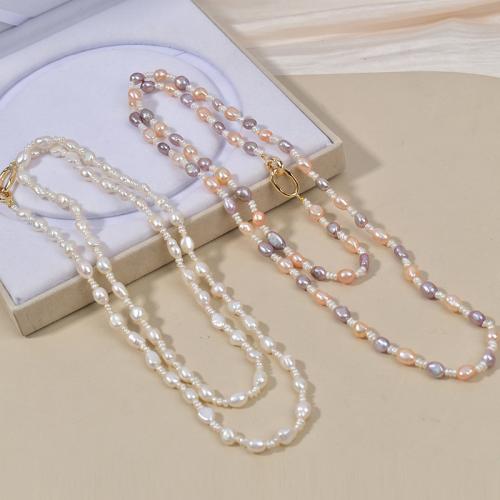 Freshwater Pearl Sweater Chain Necklace, with Brass, Baroque, plated, fashion jewelry, more colors for choice, nickel, lead & cadmium free, 7-8mm, Sold By Strand