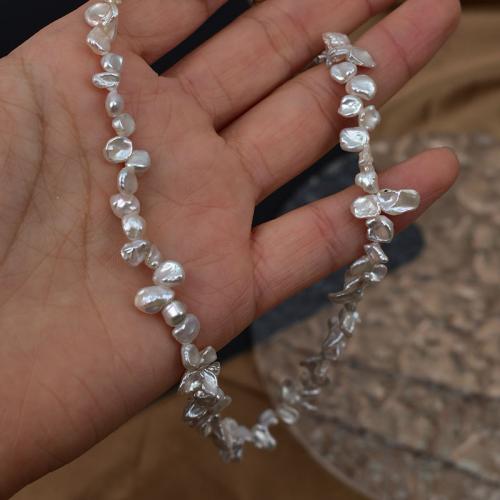 Natural Cultured Freshwater Pearl Jewelry Sets, bracelet & necklace, with Brass, Baroque, plated, fashion jewelry, white, nickel, lead & cadmium free, 5-6mm, Sold By Set