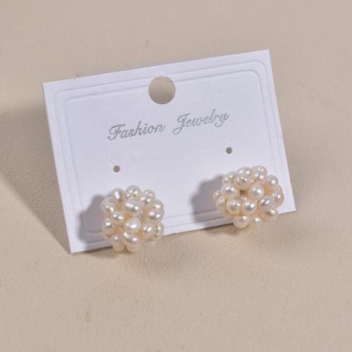 Freshwater Pearl Earrings, 925 Sterling Silver, with Freshwater Pearl, Baroque, gold color plated, fashion jewelry, more colors for choice, 13-14mm, Sold By Pair