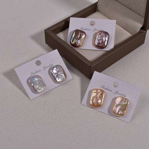 Freshwater Pearl Earrings, 925 Sterling Silver, with Freshwater Pearl, Baroque, fashion jewelry, more colors for choice, 14-15mm, Sold By Pair