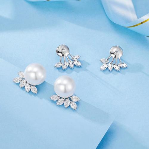 Pendientes de Micro Pavé de Zirconía Cúbica en Plata de Ley, plata de ley 925, con Shell Pearl, Barroco, chapado en color dorado, Joyería & micro arcilla de zirconia cúbica, más colores para la opción, Vendido por Par