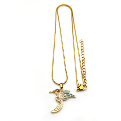 KubikZircon Mikro pflastern Messinghalsketten, Messing, plattiert, Micro pave Zirkonia & für Frau & Emaille, goldfarben, verkauft von PC