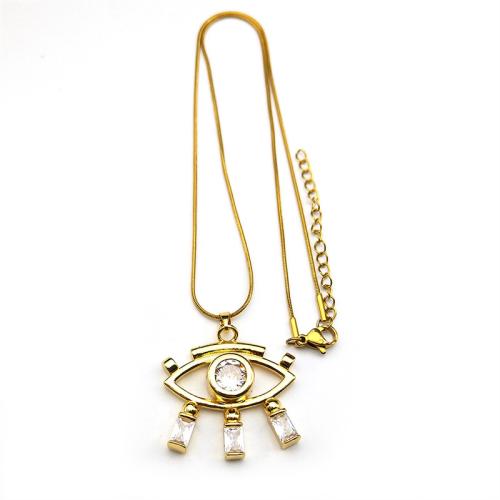 Cubic Zircon Micro Pave Brass Necklace, with 304 Stainless Steel Chain, gold color plated, micro pave cubic zirconia & for woman & hollow, Sold By PC