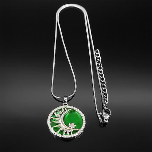 Cubic Zircon Micro Pave Brass Necklace, with 304 Stainless Steel Chain & Acrylic, plated, fashion jewelry & micro pave cubic zirconia & for woman, silver color, Sold By PC