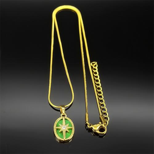 Cubic Zircon Micro Pave Brass Necklace, with 304 Stainless Steel Chain & Acrylic, plated, fashion jewelry & micro pave cubic zirconia & for woman, golden, Sold By PC