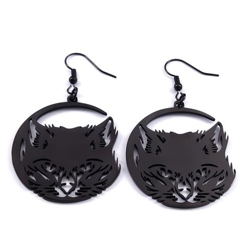 Boucle d'oreille goutte inox, Acier inoxydable 304, Placage, bijoux de mode & pour femme & creux, noire, Vendu par PC