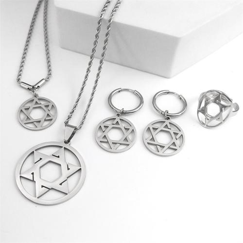 Fashion Stainless Steel Jewelry Sets, 304 Stainless Steel, plated, 4 pieces & for woman & hollow, silver color, Sold By Set
