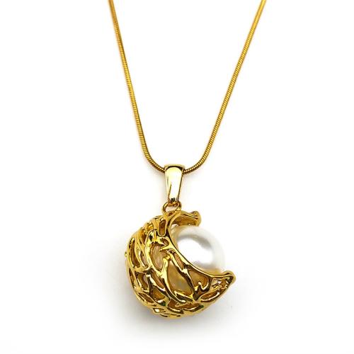 Stainless Steel Jewelry Necklace, 304 Stainless Steel, with Plastic Pearl, plated, fashion jewelry & for woman, golden, Sold By PC