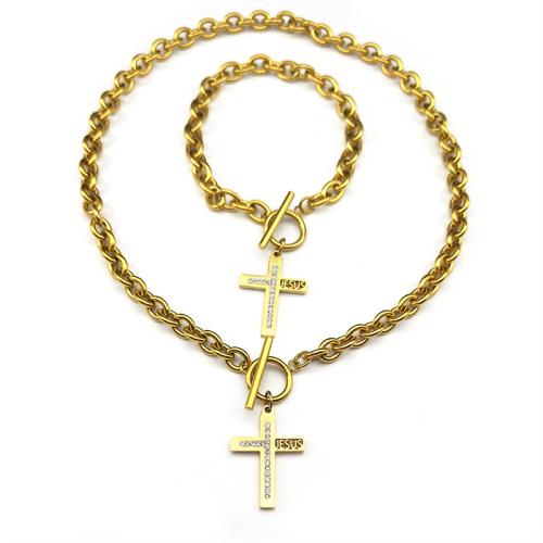 Rhinestone Stainless Steel Jewelry Set, sweater chain necklace & bracelet, 304 Stainless Steel, plated, 2 pieces & Unisex & with rhinestone & hollow, more colors for choice, Sold By Set