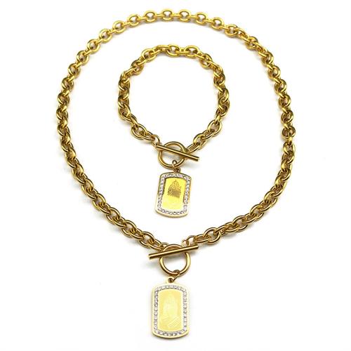 Rhinestone Stainless Steel Jewelry Set, bracelet & necklace, 304 Stainless Steel, plated, 2 pieces & for woman & with rhinestone, more colors for choice, Sold By Set